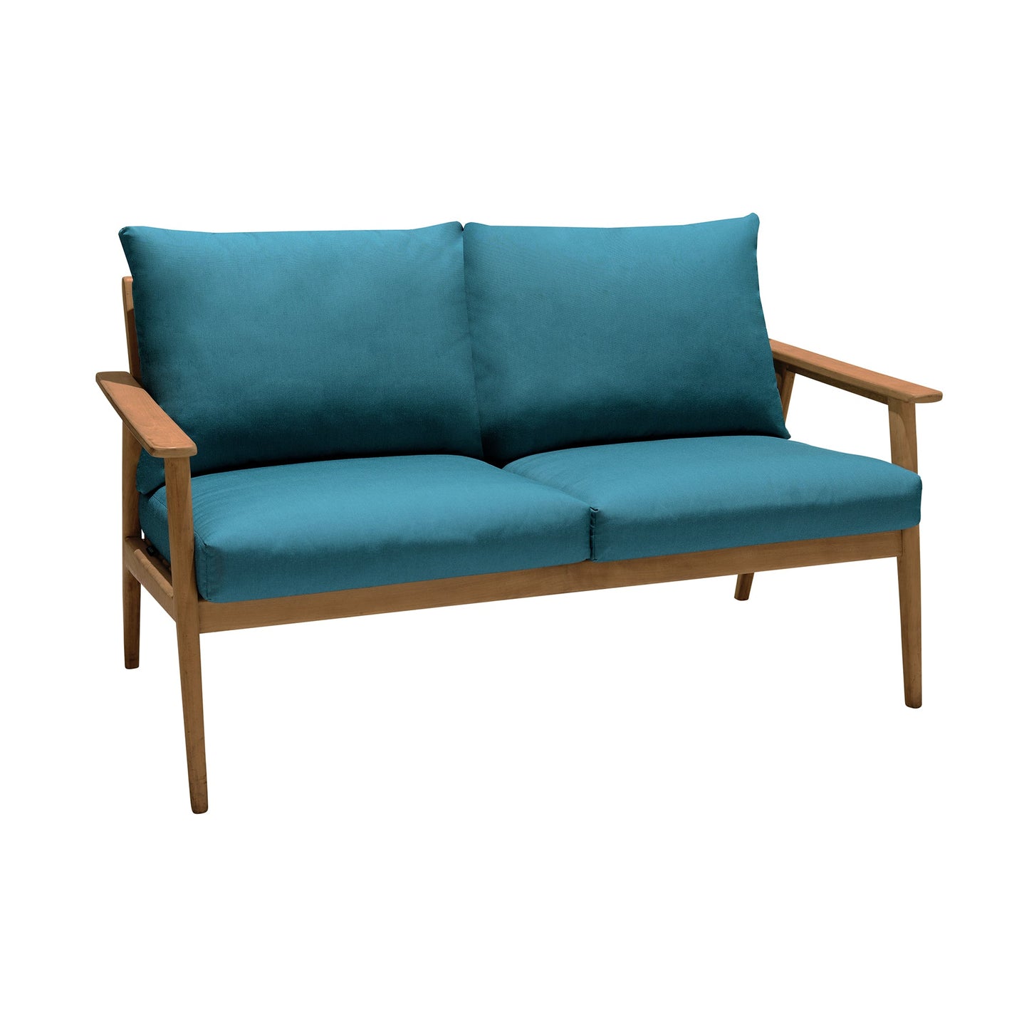 Eve Outdoor Teak Wood Sofa with Teal Olefin