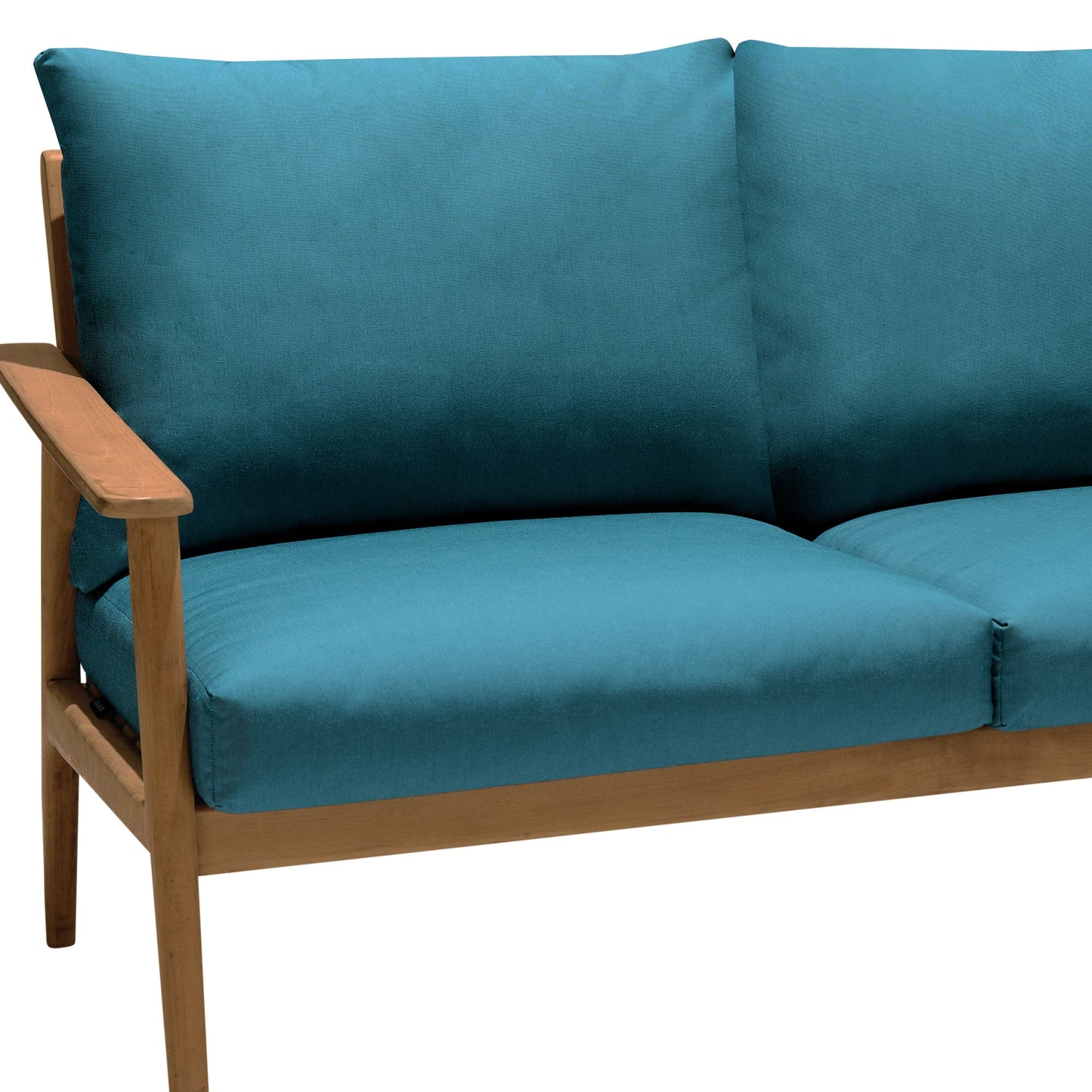 Eve Outdoor Teak Wood Sofa with Teal Olefin