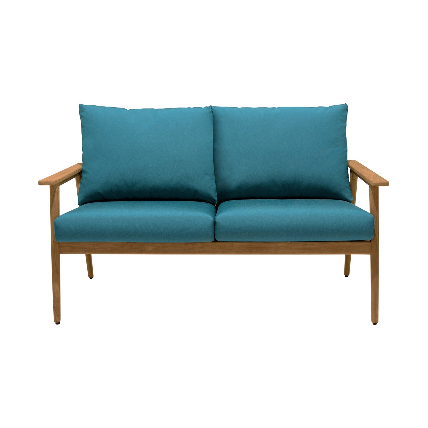 Eve Outdoor Teak Wood Sofa with Teal Olefin