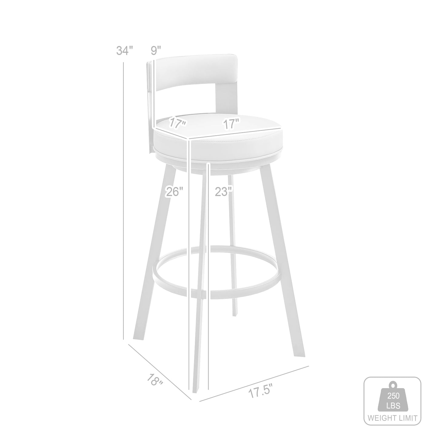 Flynn 26" Swivel Counter Stool in Brushed Stainless Steel with Light Gray Faux Leather