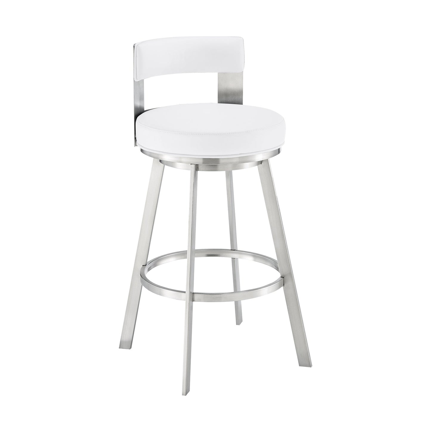 Flynn 30" Swivel Bar Stool in Brushed Stainless Steel with White Faux Leather