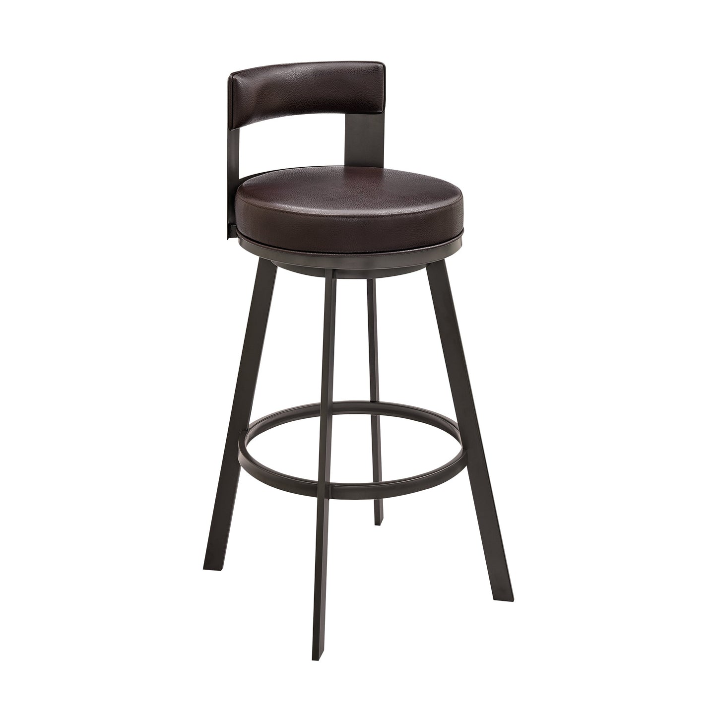 Flynn 26" Swivel Counter Stool in Brown Metal with Brown Faux Leather