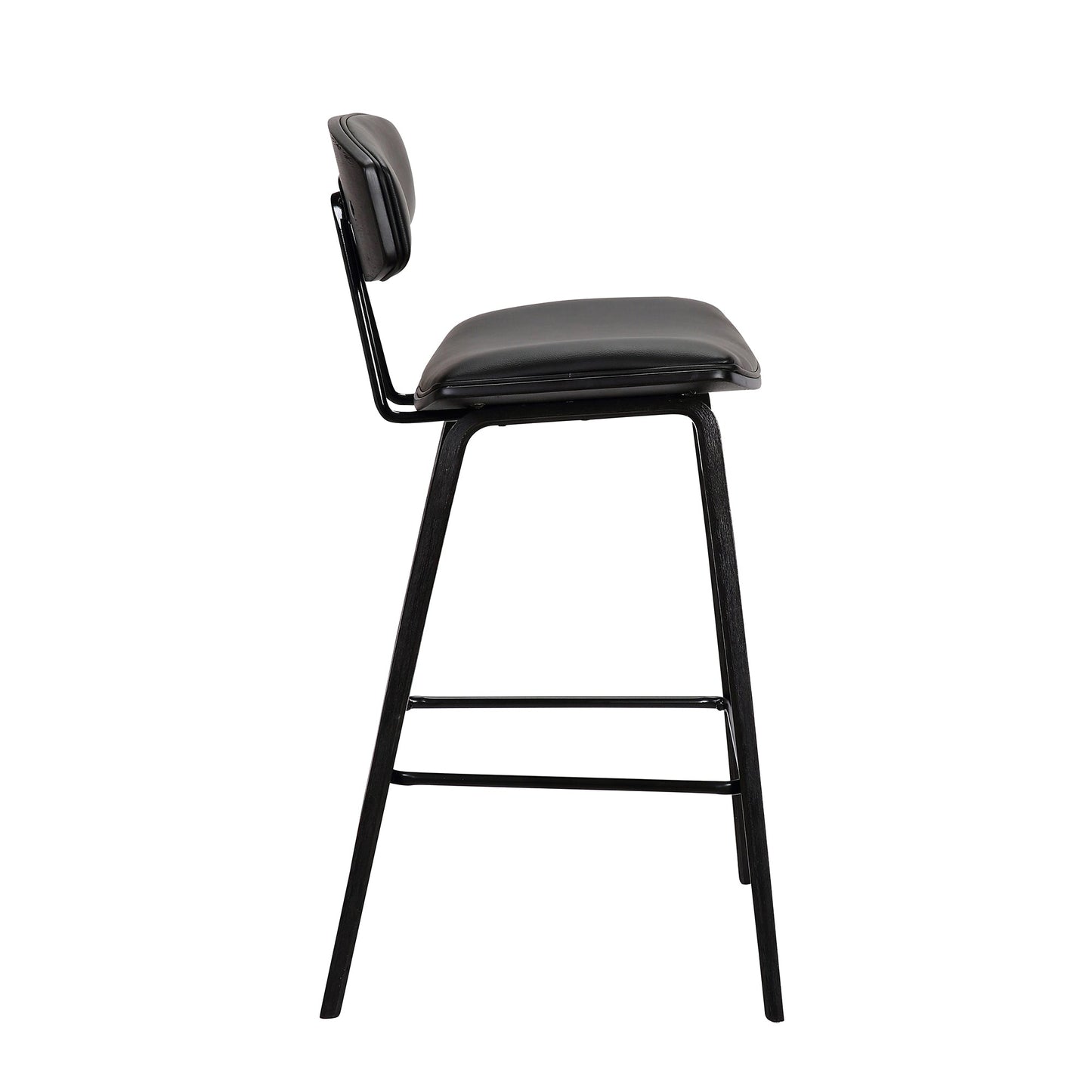 Fox 25.5" Counter Height Black Faux Leather and Black Wood Mid-Century Modern Bar Stool