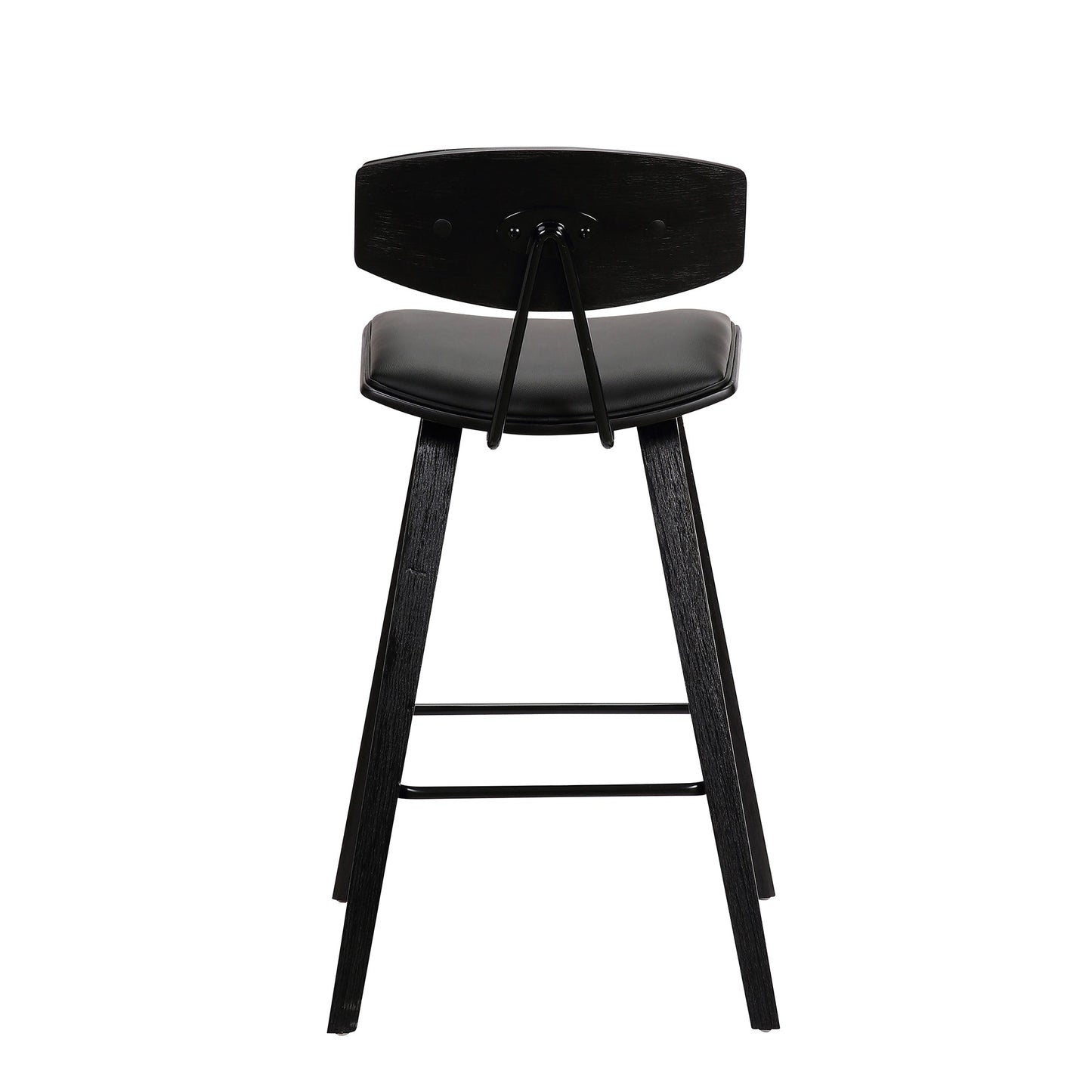 Fox 25.5" Counter Height Black Faux Leather and Black Wood Mid-Century Modern Bar Stool