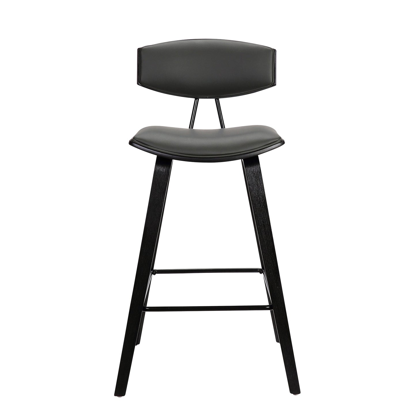 Fox 25.5" Counter Height Gray Faux Leather and Black Wood Mid-Century Modern Bar Stool