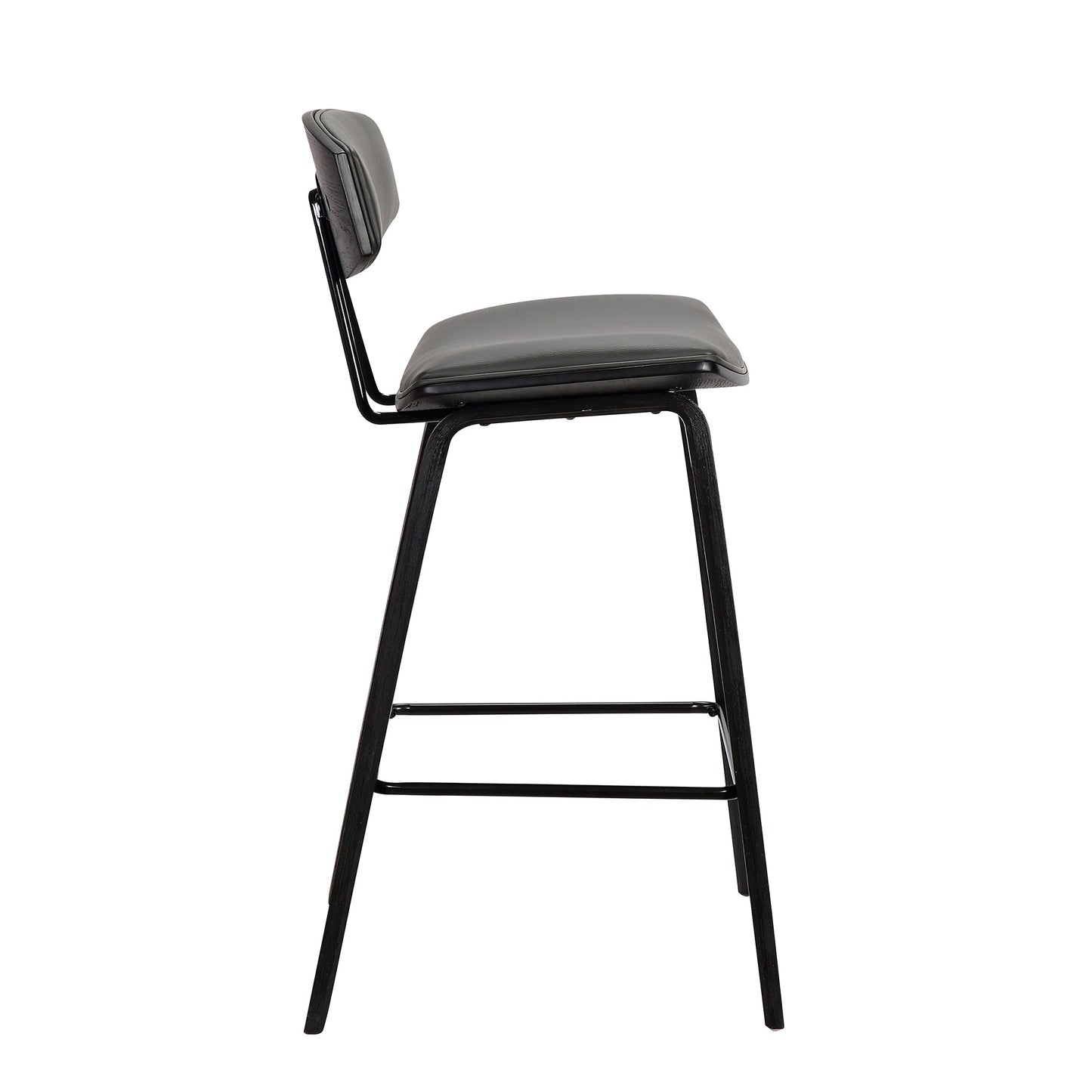 Fox 25.5" Counter Height Gray Faux Leather and Black Wood Mid-Century Modern Bar Stool