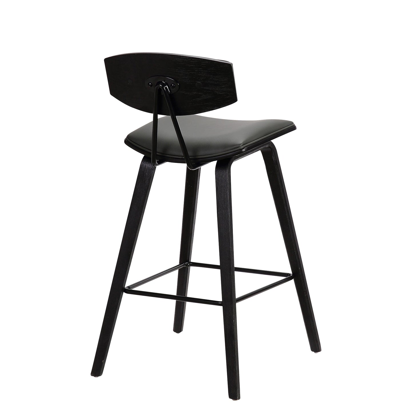 Fox 25.5" Counter Height Gray Faux Leather and Black Wood Mid-Century Modern Bar Stool