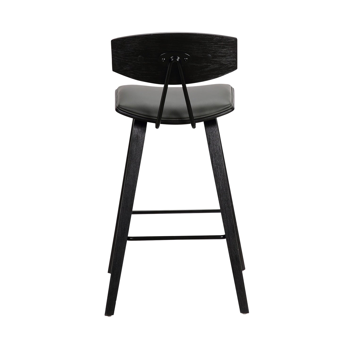 Fox 25.5" Counter Height Gray Faux Leather and Black Wood Mid-Century Modern Bar Stool