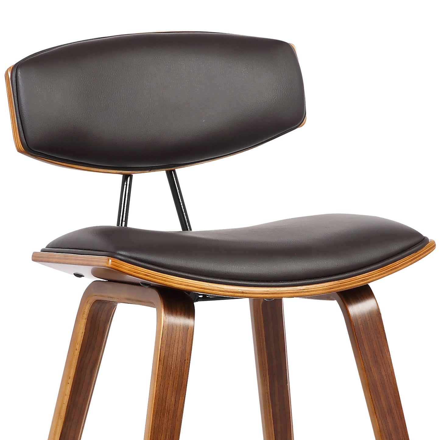 Fox 25.5" Counter Height Brown Faux Leather and Walnut Wood Mid-Century Modern Bar Stool