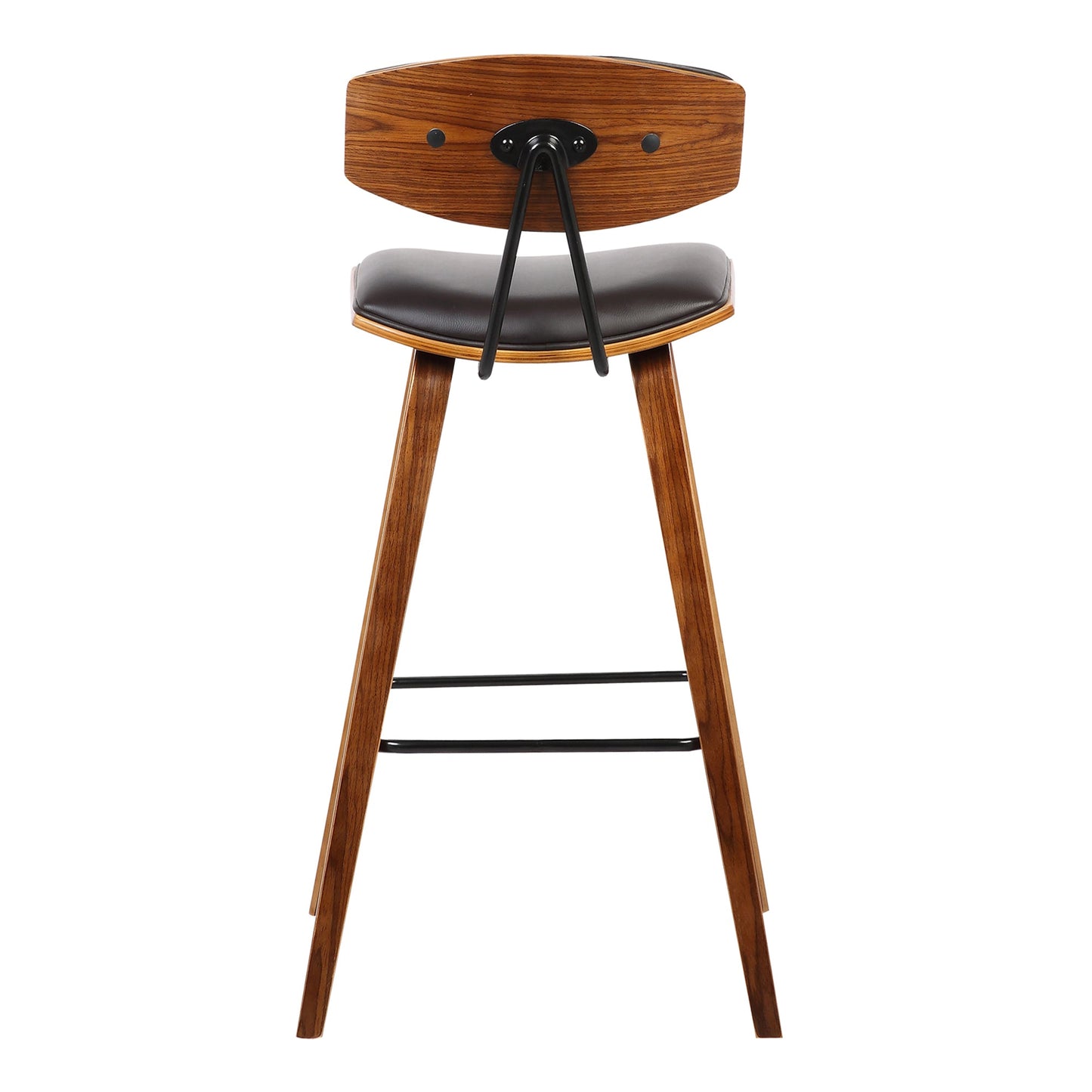 Fox 28.5" Bar Height Brown Faux Leather and Walnut Wood Mid-Century Modern Bar Stool