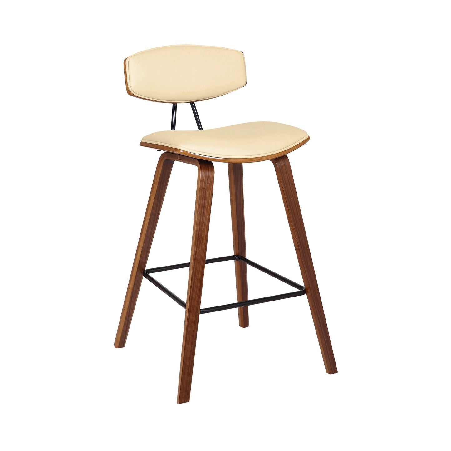 Fox 25.5" Counter Height Cream Faux Leather and Walnut Wood Mid-Century Modern Bar Stool