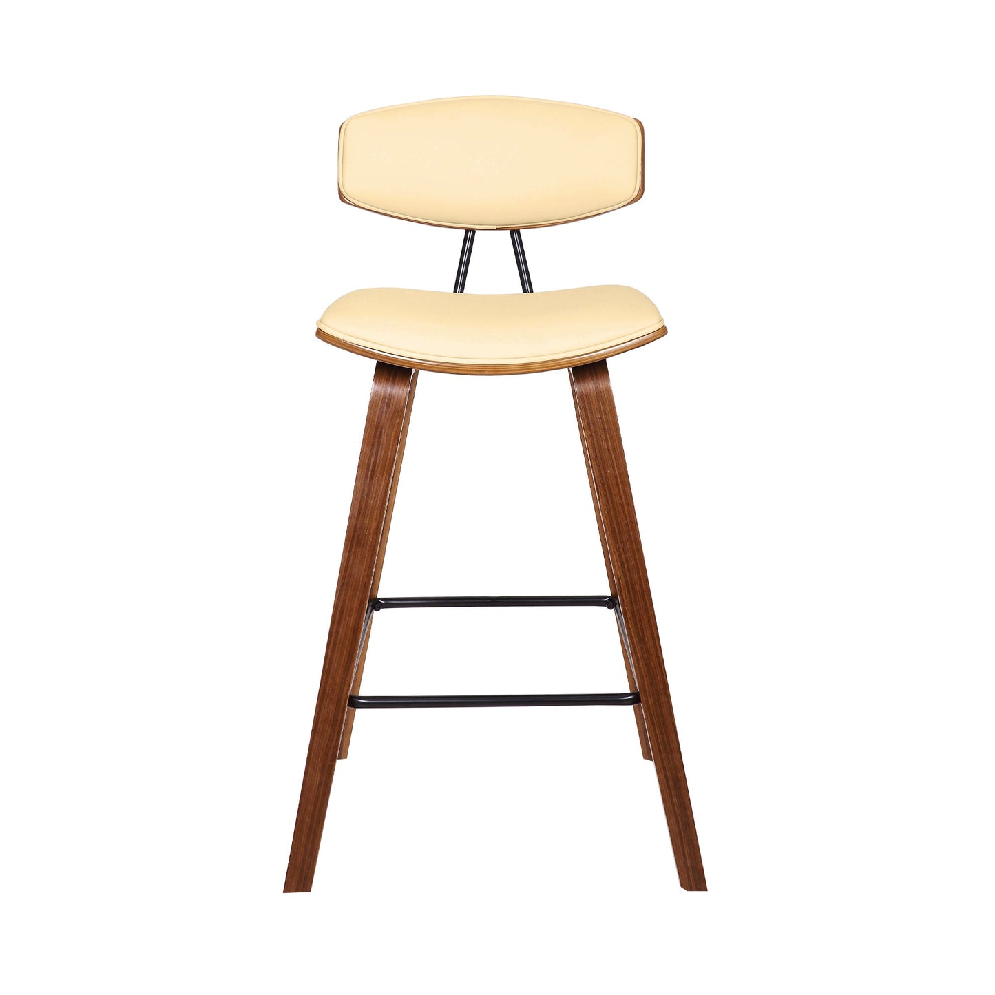 Fox 25.5" Counter Height Cream Faux Leather and Walnut Wood Mid-Century Modern Bar Stool