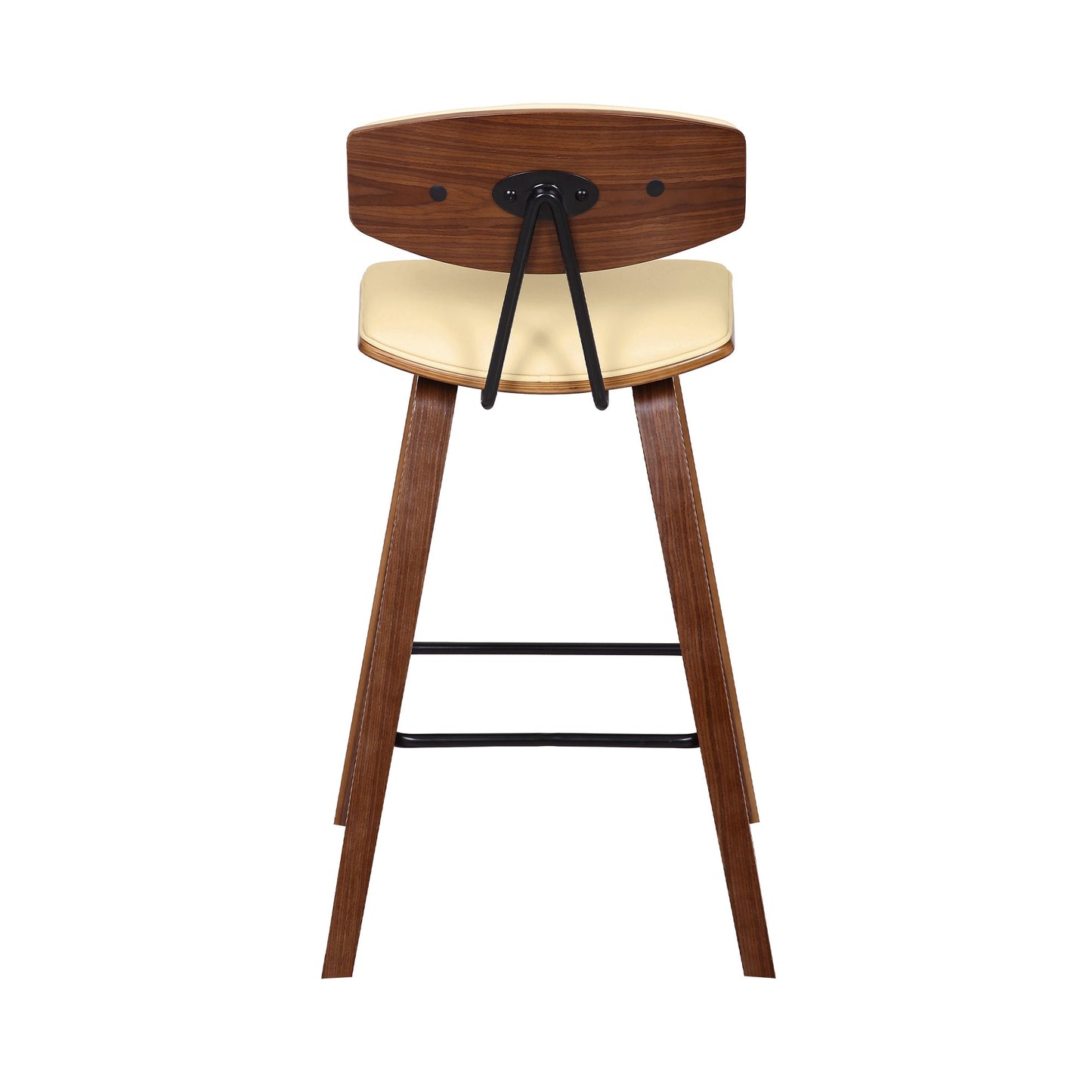 Fox 25.5" Counter Height Cream Faux Leather and Walnut Wood Mid-Century Modern Bar Stool