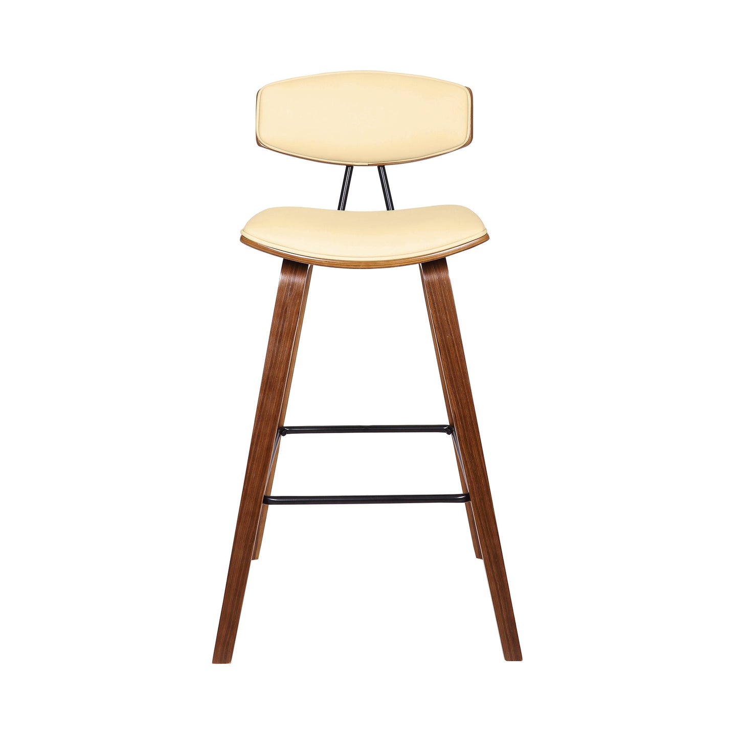 Fox 28.5" Bar Height Cream Faux Leather and Walnut Wood Mid-Century Modern Bar Stool