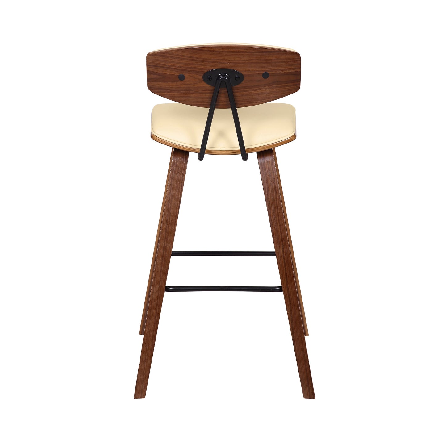 Fox 28.5" Bar Height Cream Faux Leather and Walnut Wood Mid-Century Modern Bar Stool