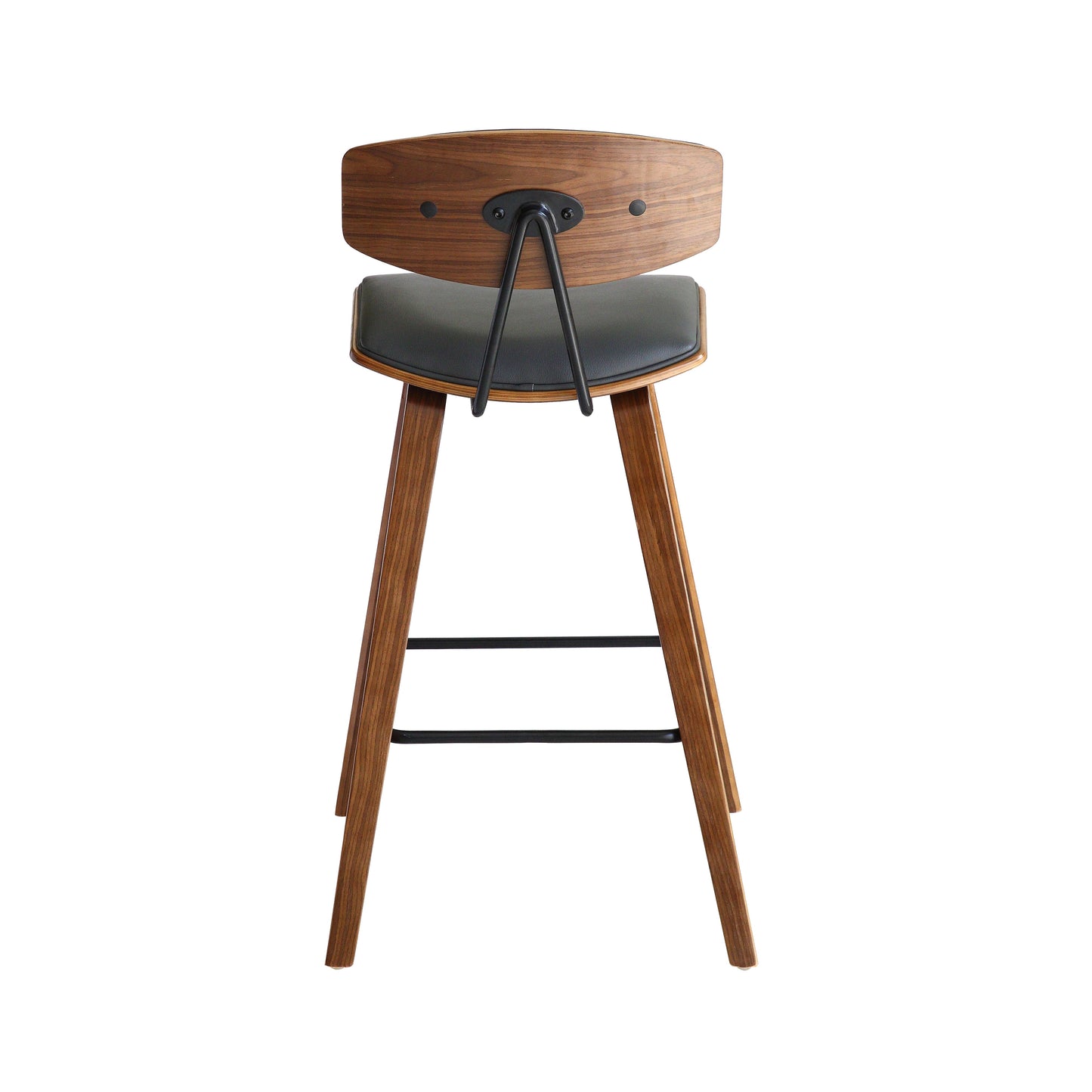 Fox 25.5" Counter Height Gray Faux Leather and Walnut Wood Mid-Century Modern Bar Stool