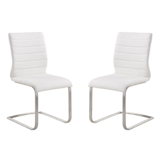 Fusion Contemporary Side Chair In White and Stainless Steel - Set of 2