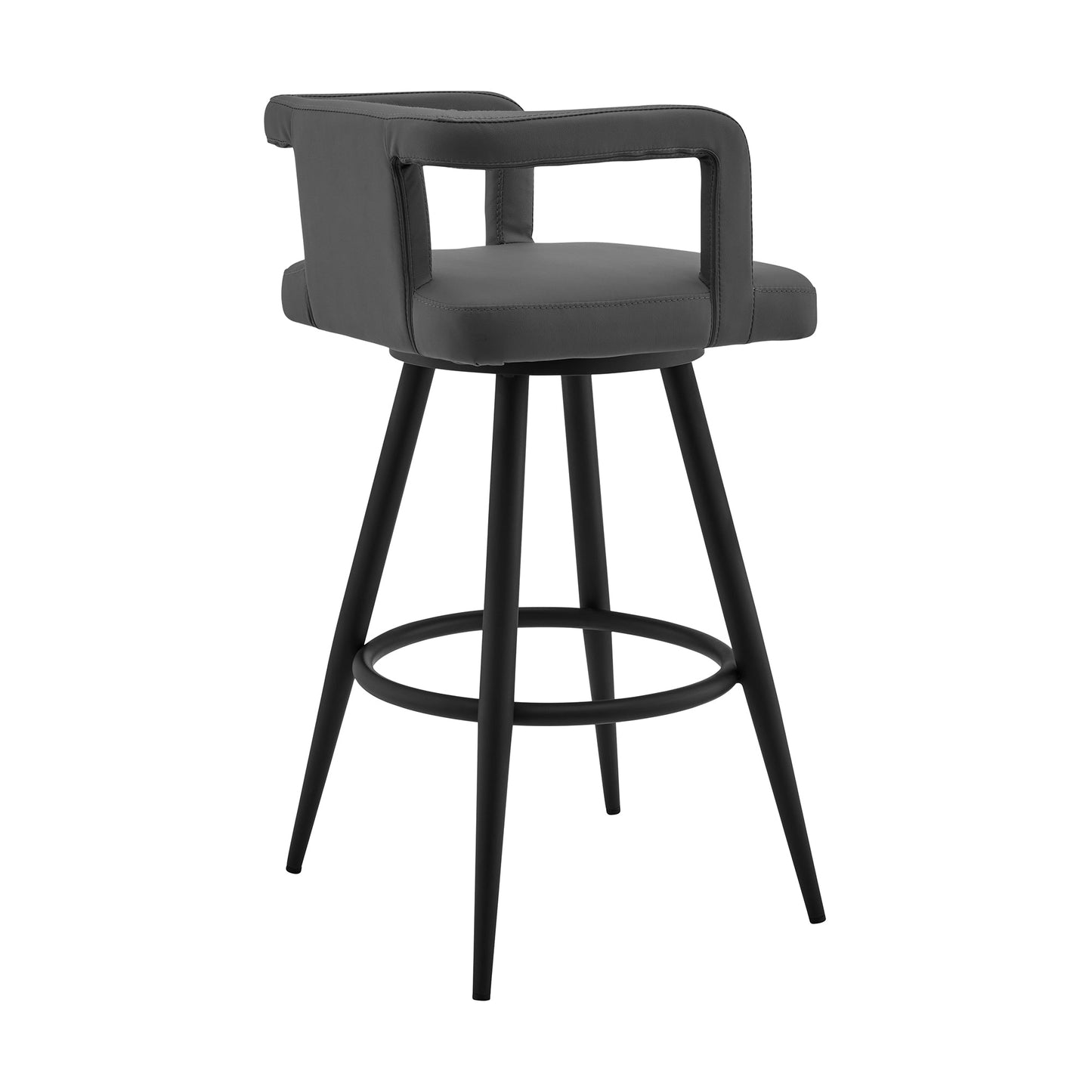 Gabriele 30" Gray Faux Leather and Black Metal Swivel Bar Stool