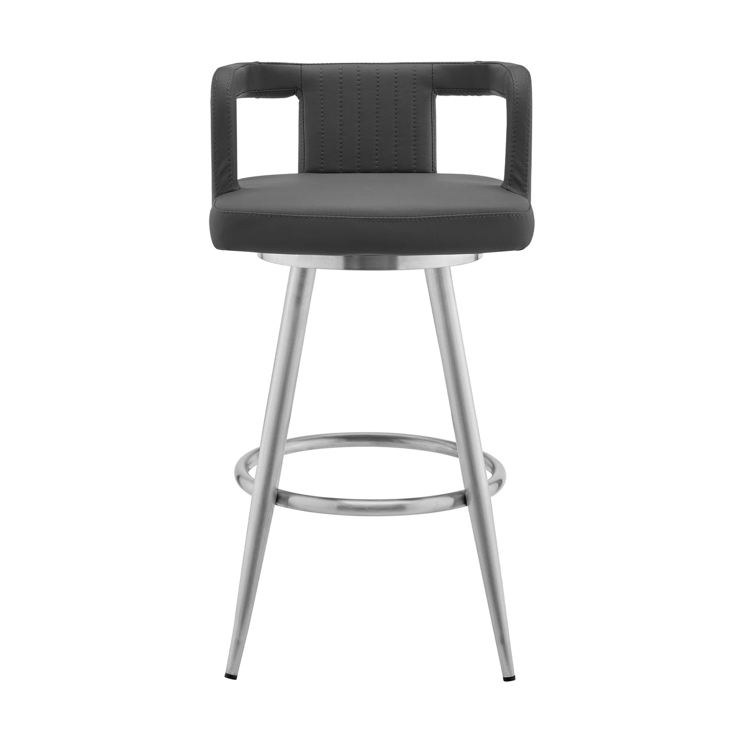 Gabriele 30" Gray Faux Leather and Brushed Stainless Steel Swivel Bar Stool