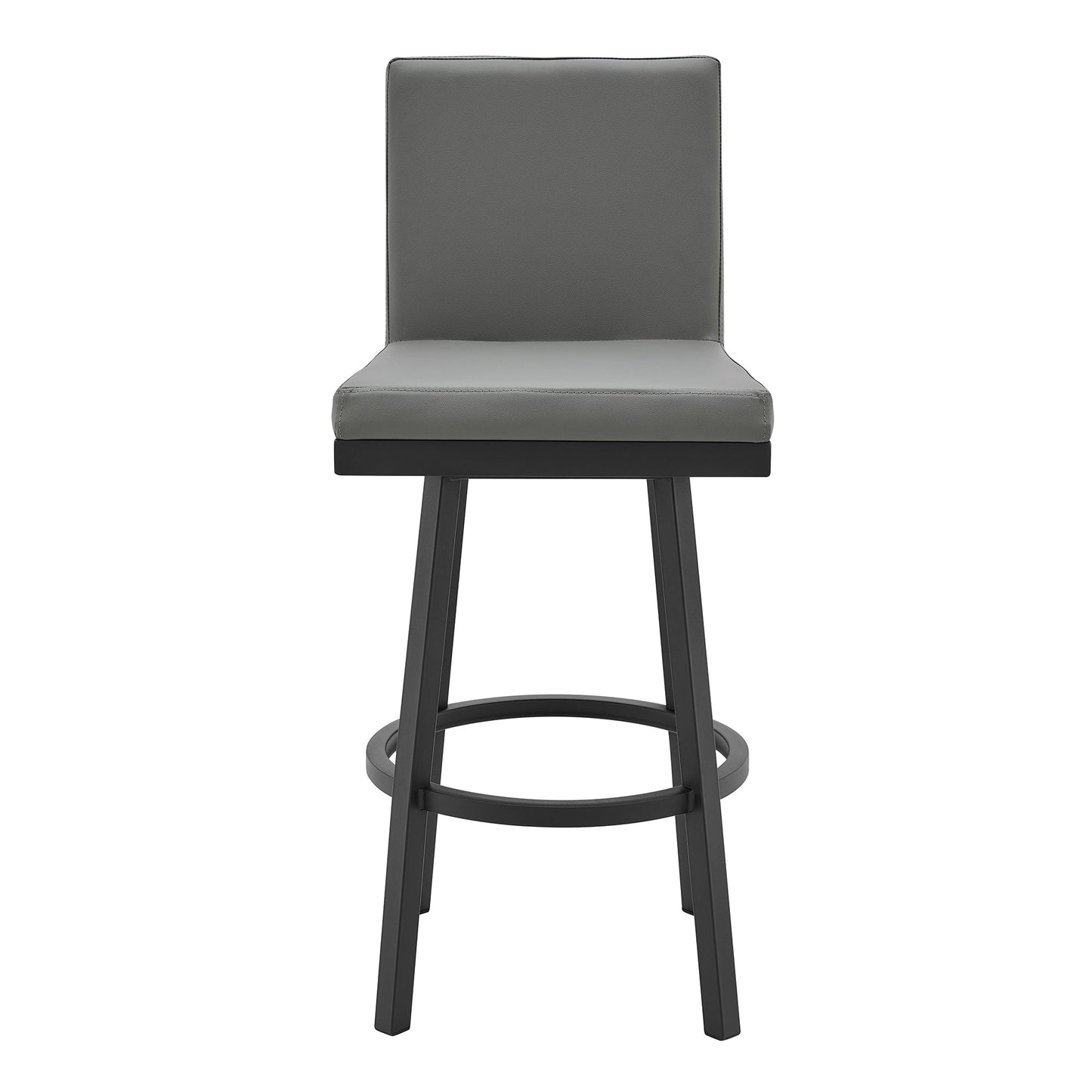 Gem 26" Swivel Modern Black Metal and Gray Faux Leather Bar and Counter Stool