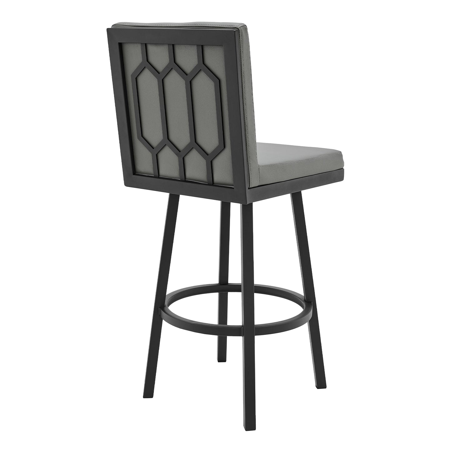 Gem 26" Swivel Modern Black Metal and Gray Faux Leather Bar and Counter Stool