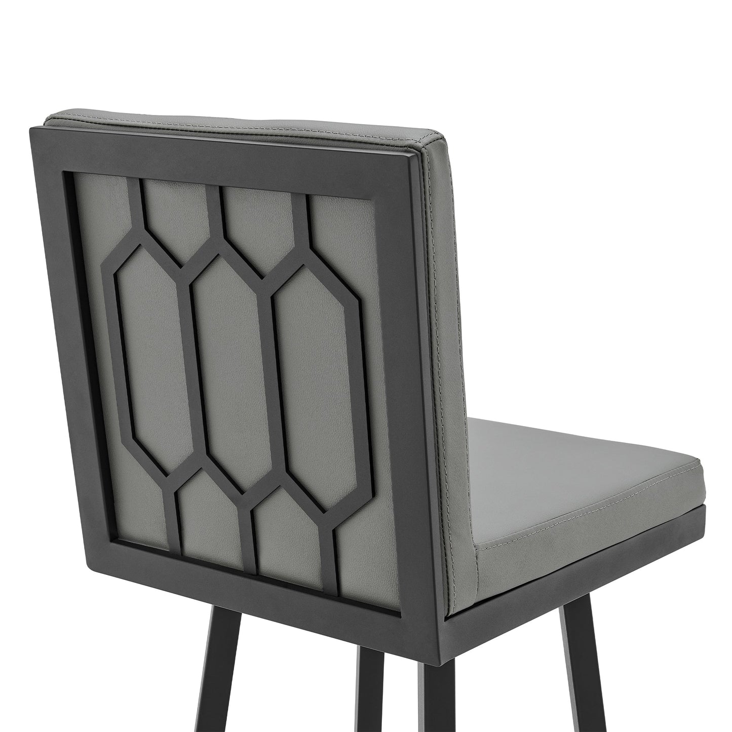 Gem 26" Swivel Modern Black Metal and Gray Faux Leather Bar and Counter Stool