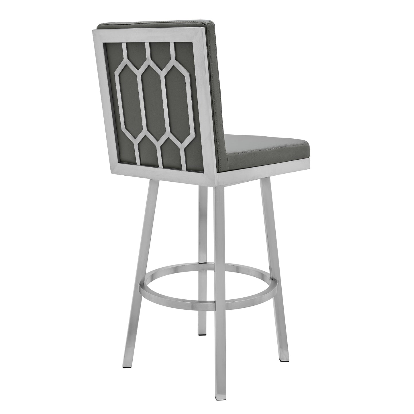 Gem 26" Swivel Modern Metal and Gray Faux Leather Bar and Counter Stool