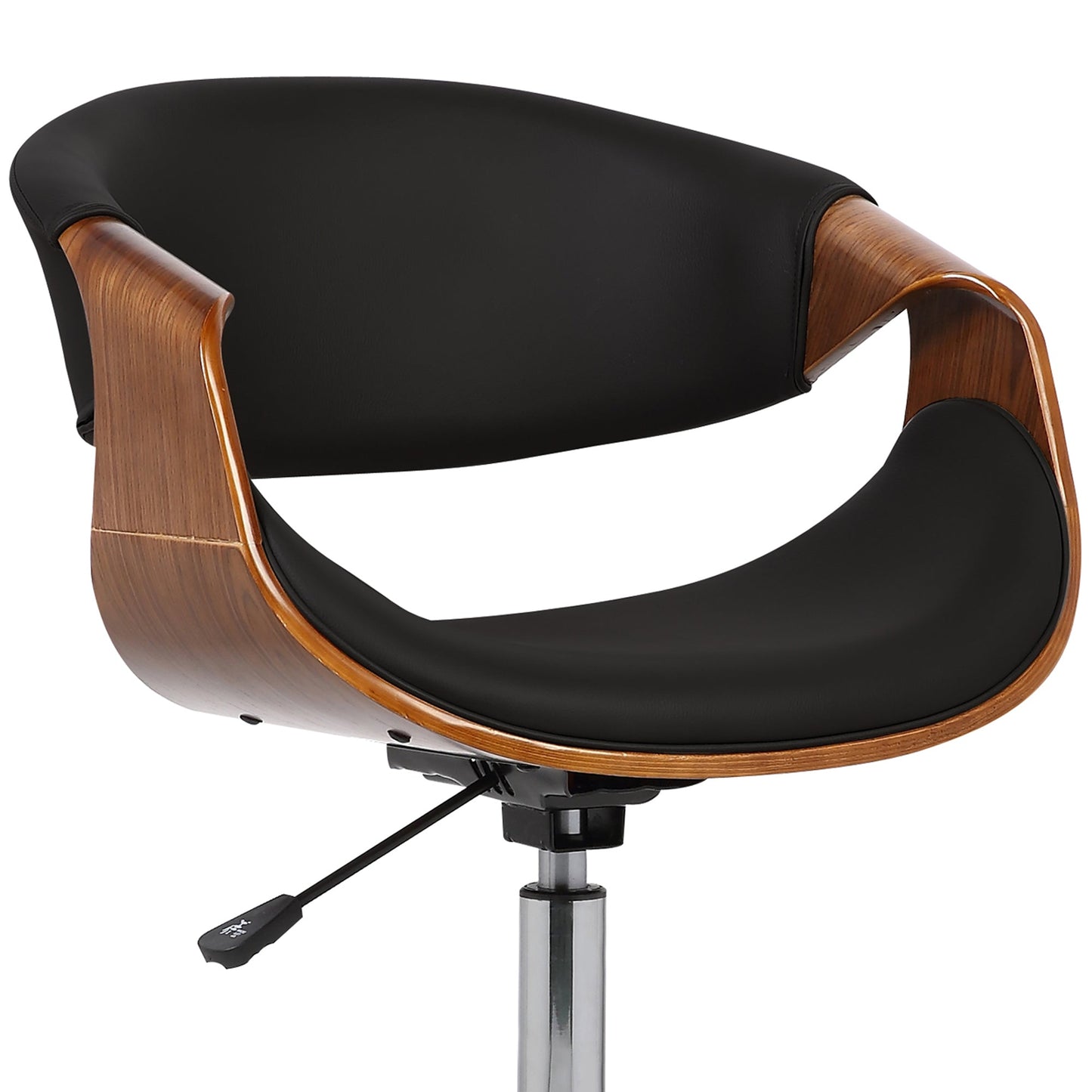 Geneva Mid-Century Office Chair in Chrome finish with Black Faux Leather and Walnut Veneer Arms