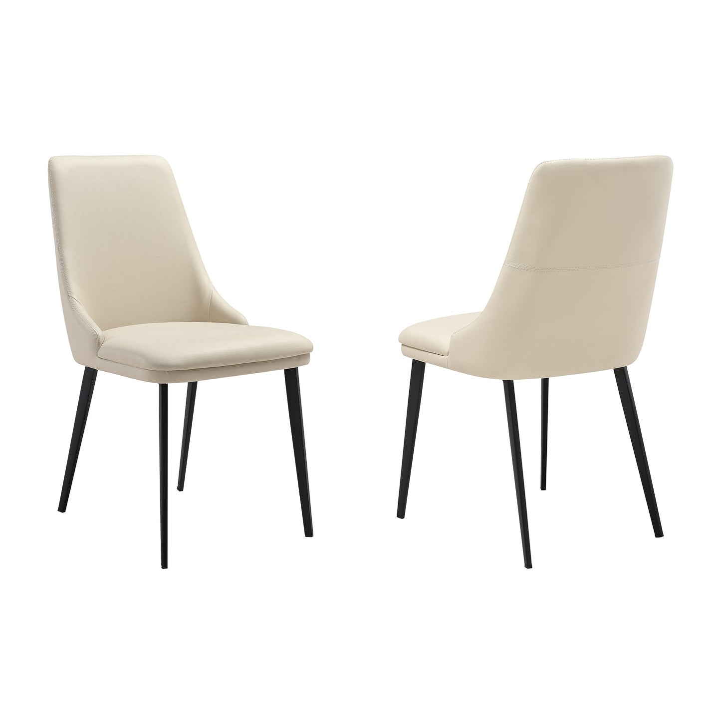 Genesis Upholstered Dining Chair in Beige Faux Leather with Black Metal Legs - Set of 2