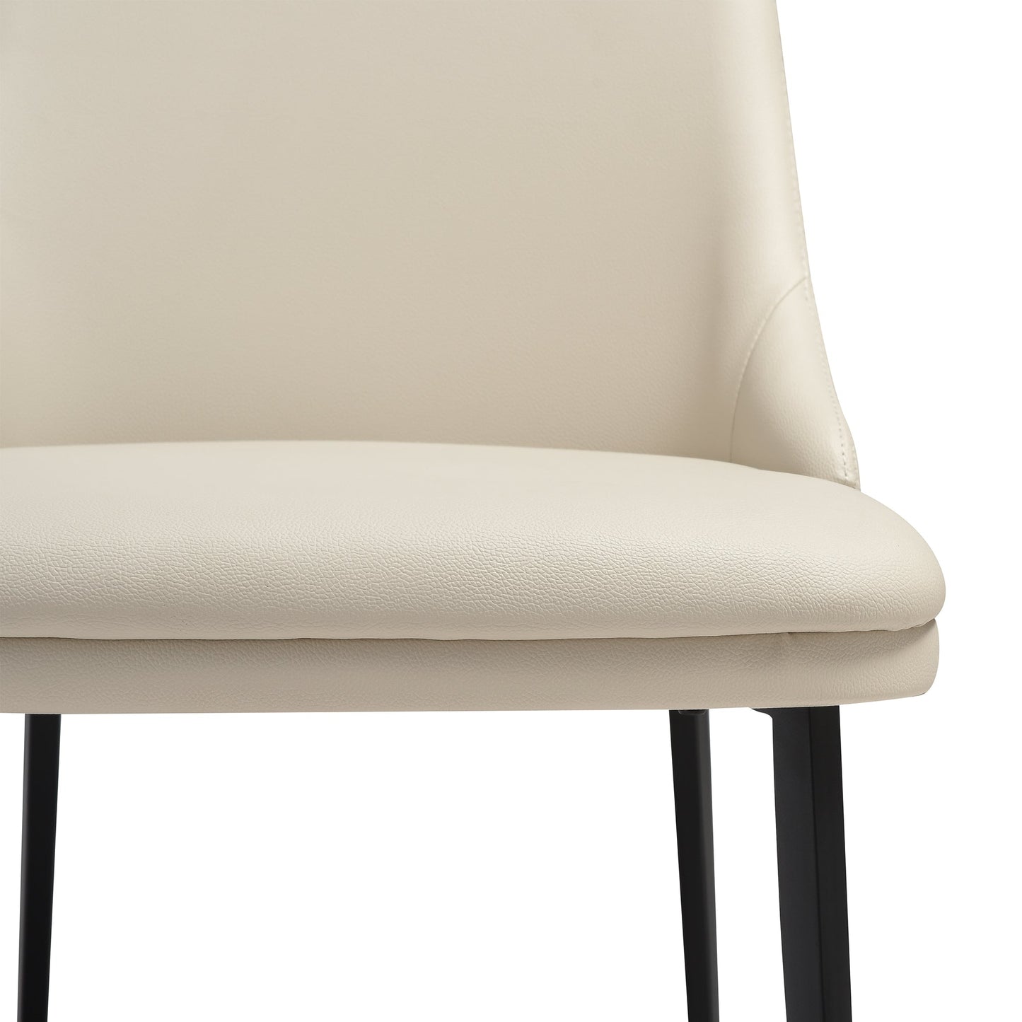 Genesis Upholstered Dining Chair in Beige Faux Leather with Black Metal Legs - Set of 2