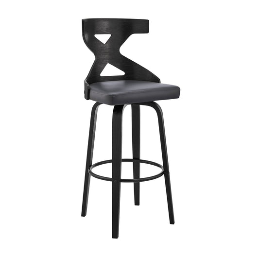 Gayle 26" Swivel Cross Back Gray Faux Leather and Black Wood Bar Stool