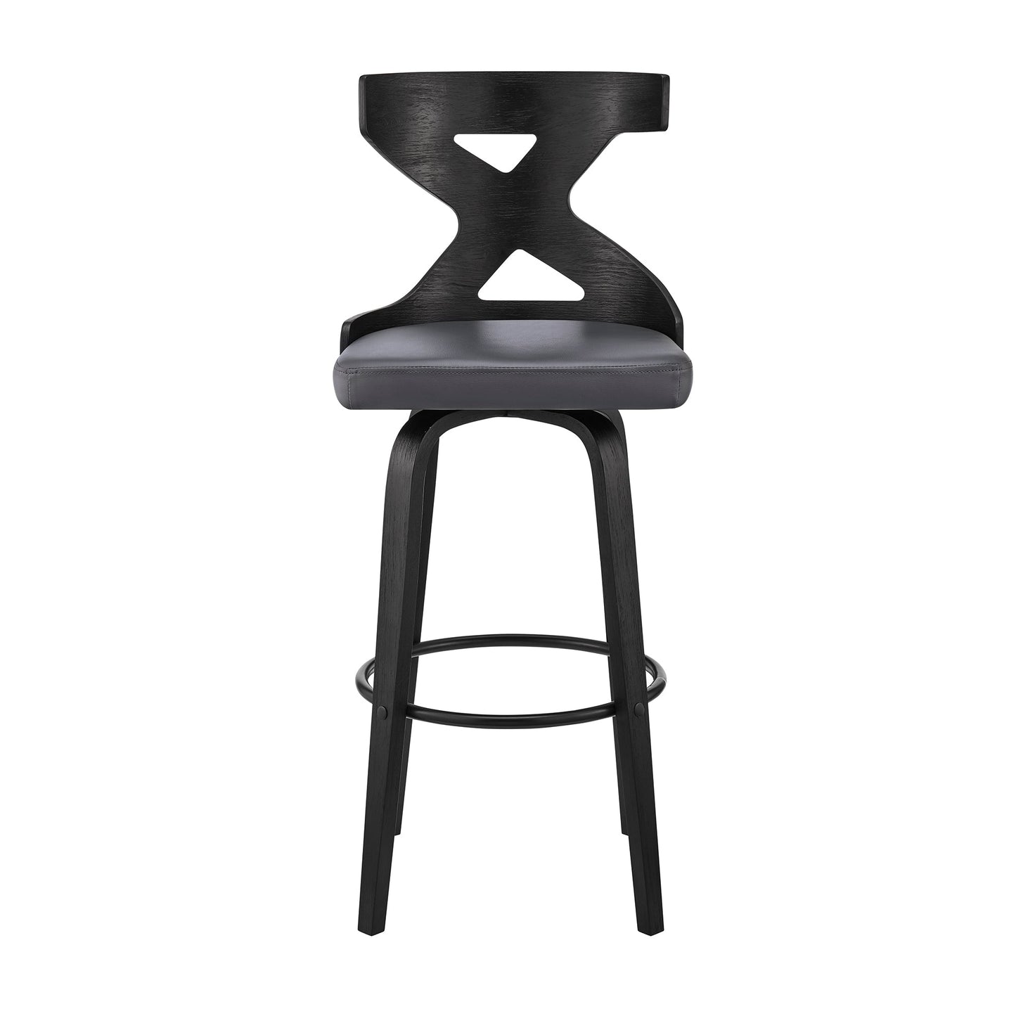 Gayle 30" Swivel Cross Back Gray Faux Leather and Black Wood Bar Stool