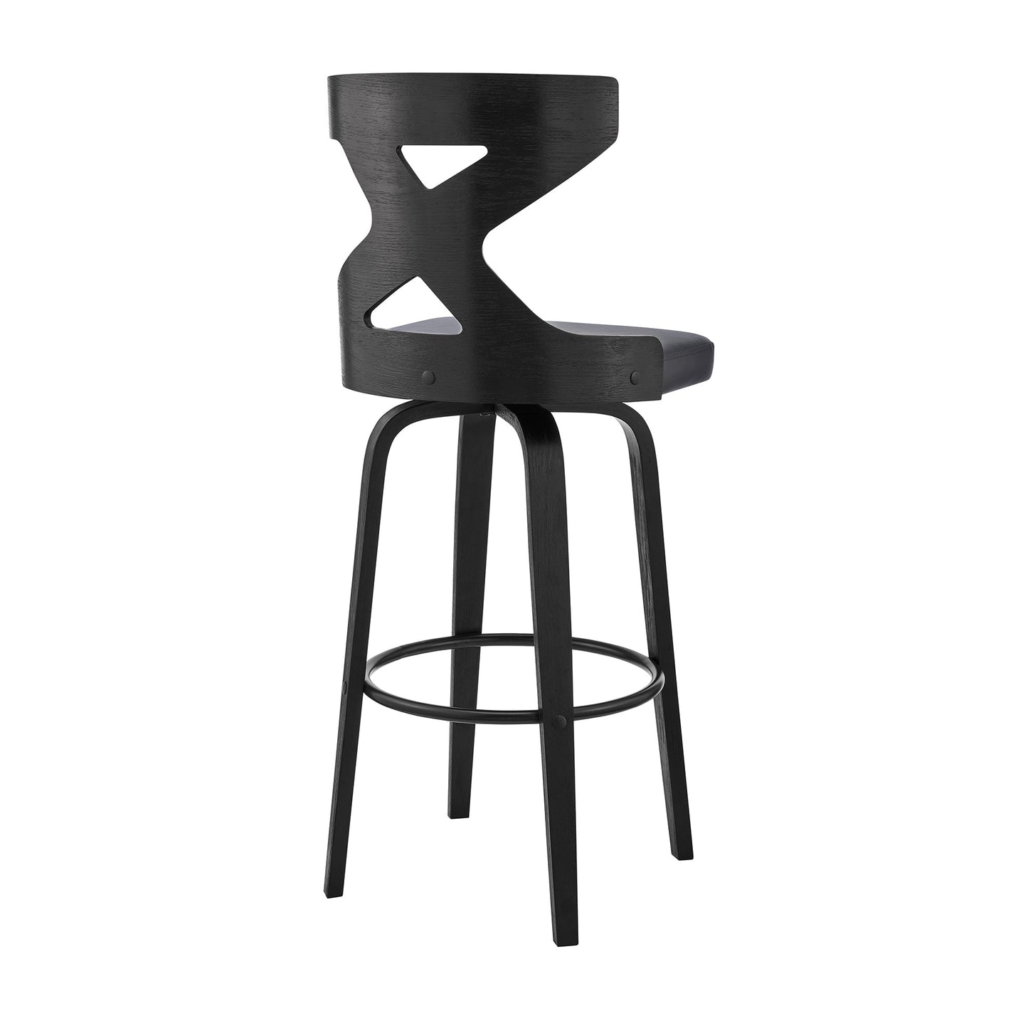 Gayle 30" Swivel Cross Back Gray Faux Leather and Black Wood Bar Stool