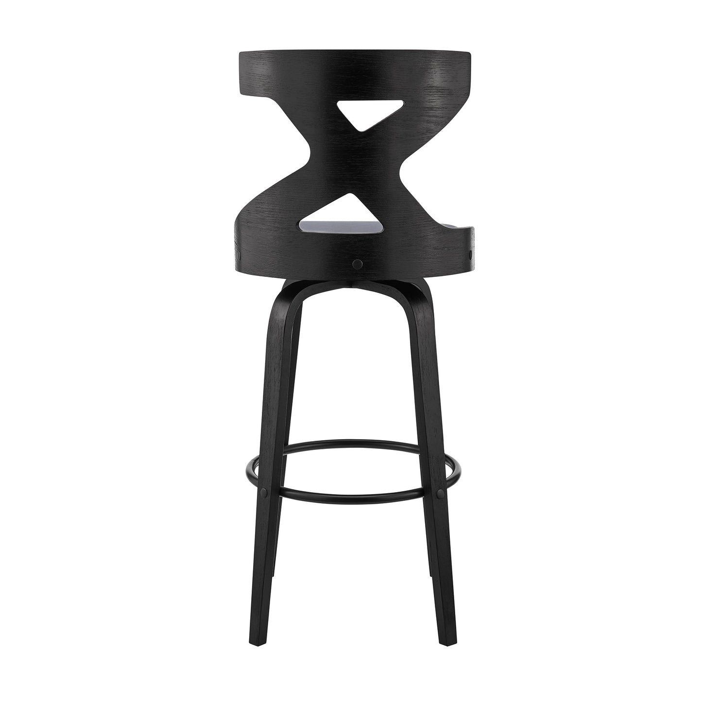 Gayle 30" Swivel Cross Back Gray Faux Leather and Black Wood Bar Stool