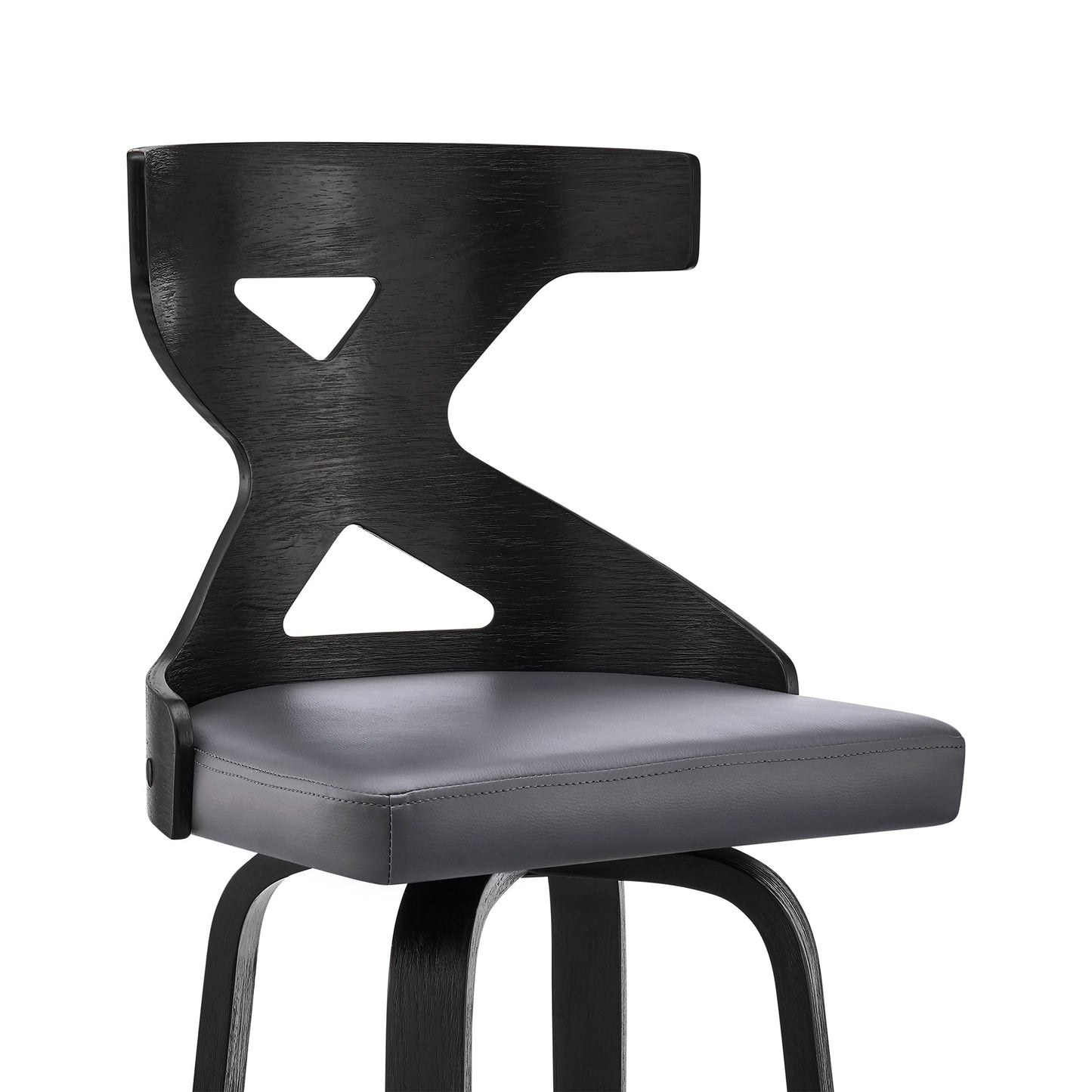 Gayle 30" Swivel Cross Back Gray Faux Leather and Black Wood Bar Stool