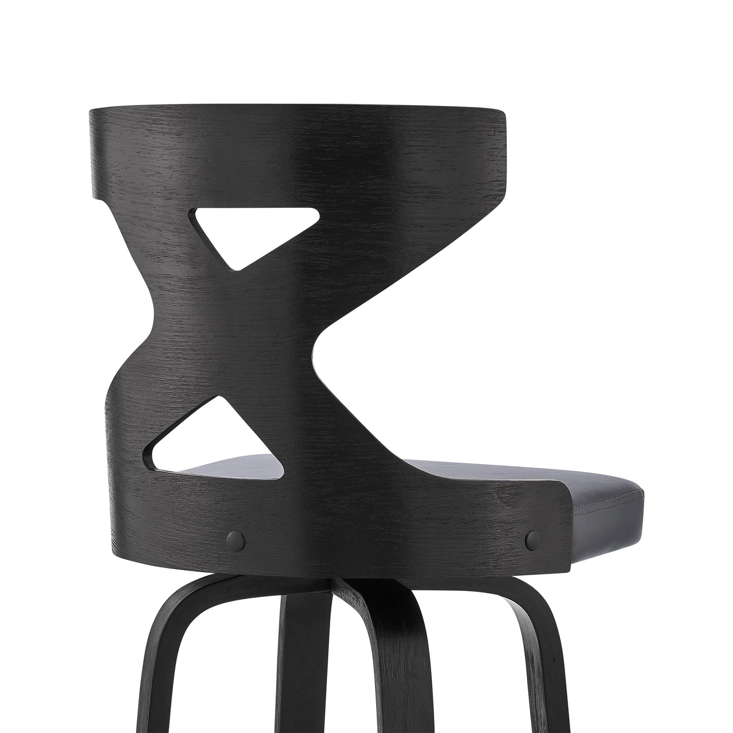 Gayle 30" Swivel Cross Back Gray Faux Leather and Black Wood Bar Stool