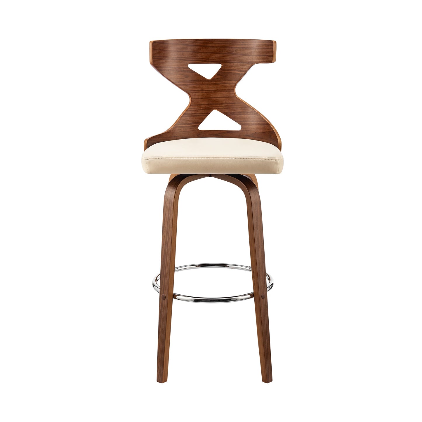 Gayle 26" Swivel Cross Back Cream Faux Leather and Walnut Wood Bar Stool