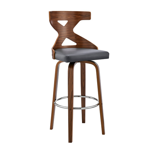 Gayle 26" Swivel Cross Back Gray Faux Leather and Walnut Wood Bar Stool