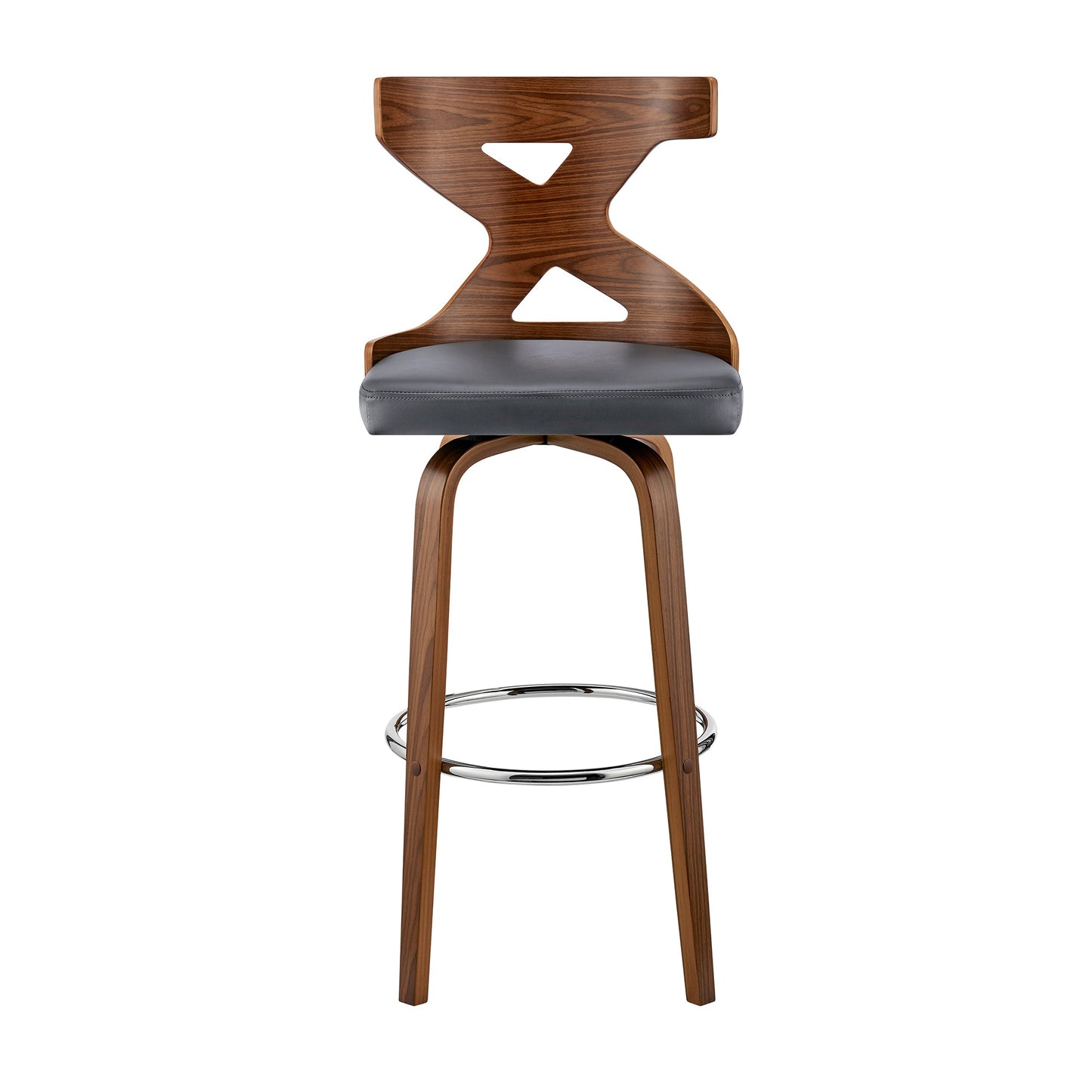 Gayle 26" Swivel Cross Back Gray Faux Leather and Walnut Wood Bar Stool