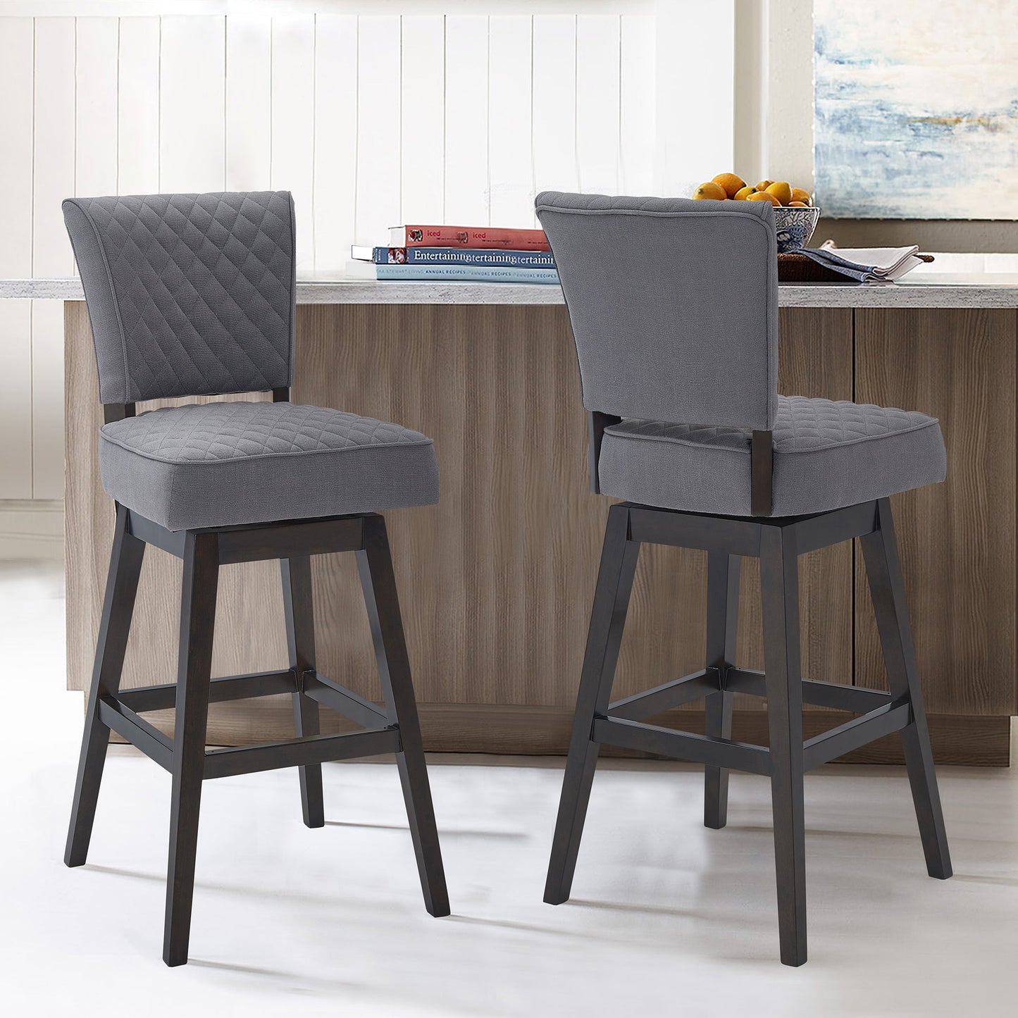 Gia 26" Counter Height Swivel Gray Fabric and Espresso Wood Bar Stool