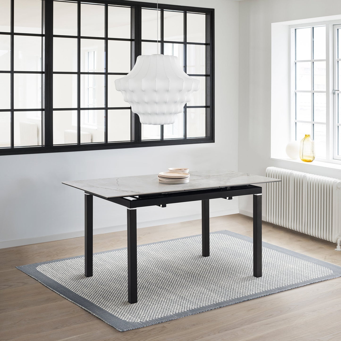 Giana Extendable Dining Table in Stone and Metal