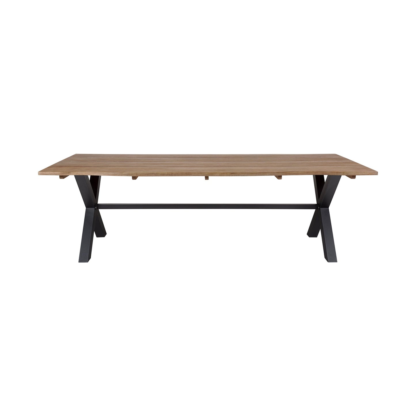 Glendora Outdoor Patio Live Edge Dining Table in Eucalyptus Wood with Black Metal Base