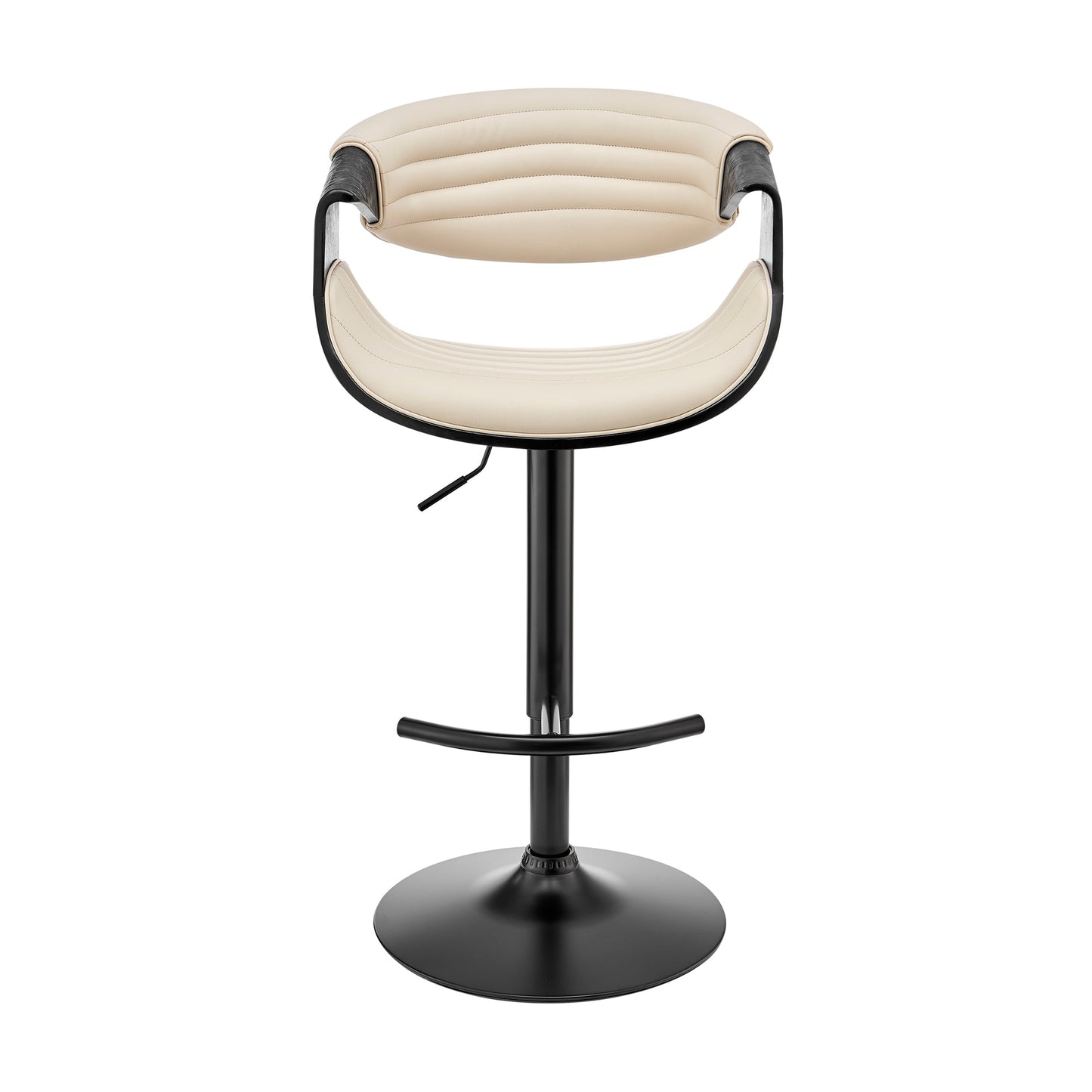 Gionni Adjustable Swivel Cream Faux Leather and Black Wood Bar Stool with Black Base