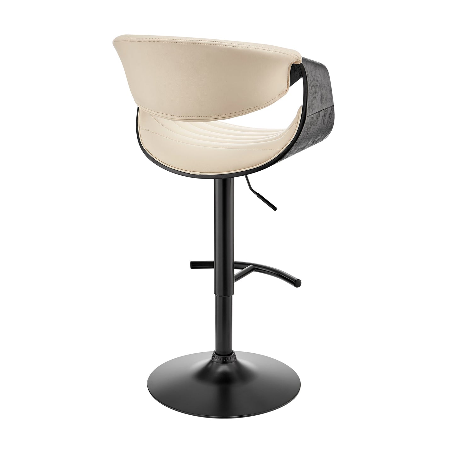 Gionni Adjustable Swivel Cream Faux Leather and Black Wood Bar Stool with Black Base