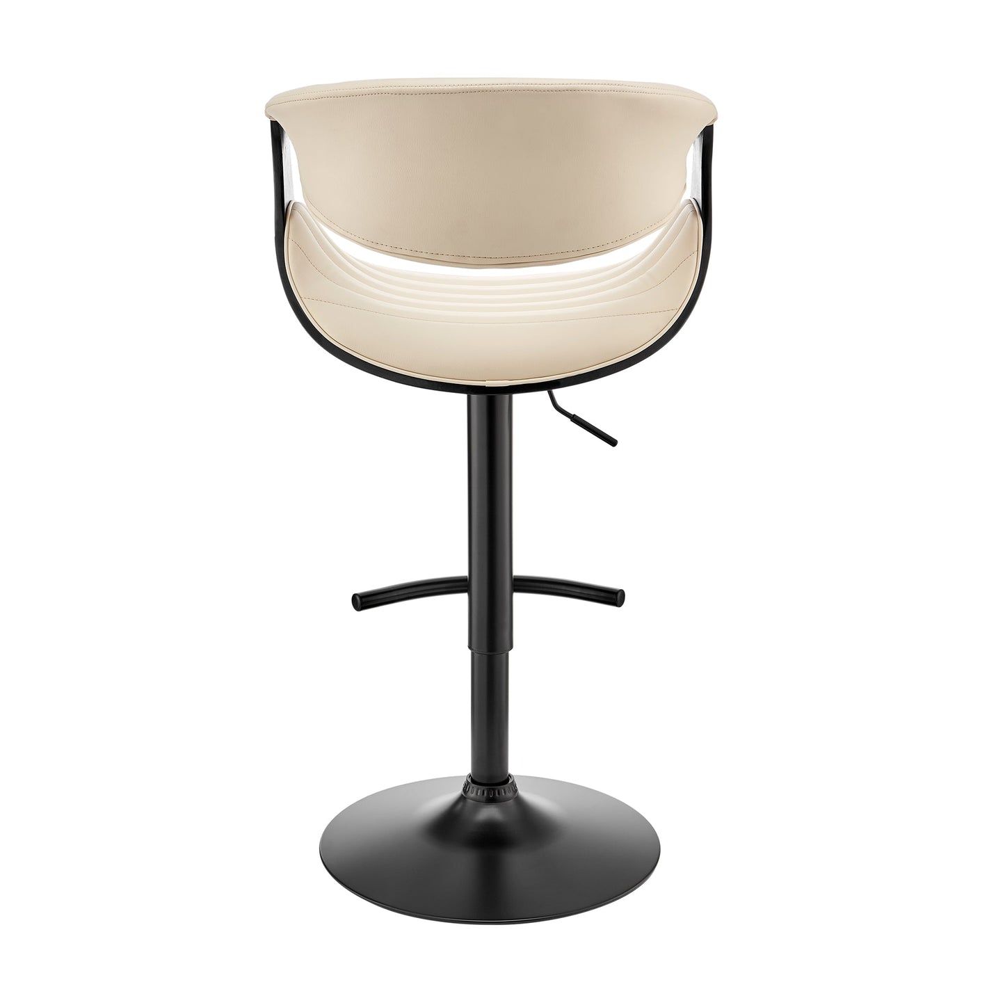 Gionni Adjustable Swivel Cream Faux Leather and Black Wood Bar Stool with Black Base