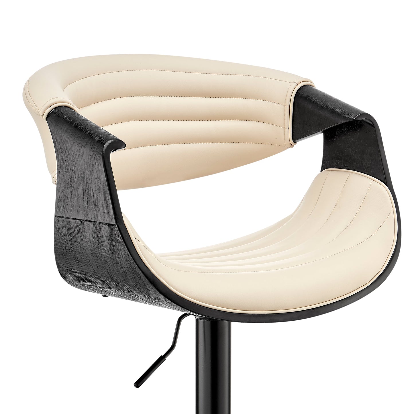 Gionni Adjustable Swivel Cream Faux Leather and Black Wood Bar Stool with Black Base