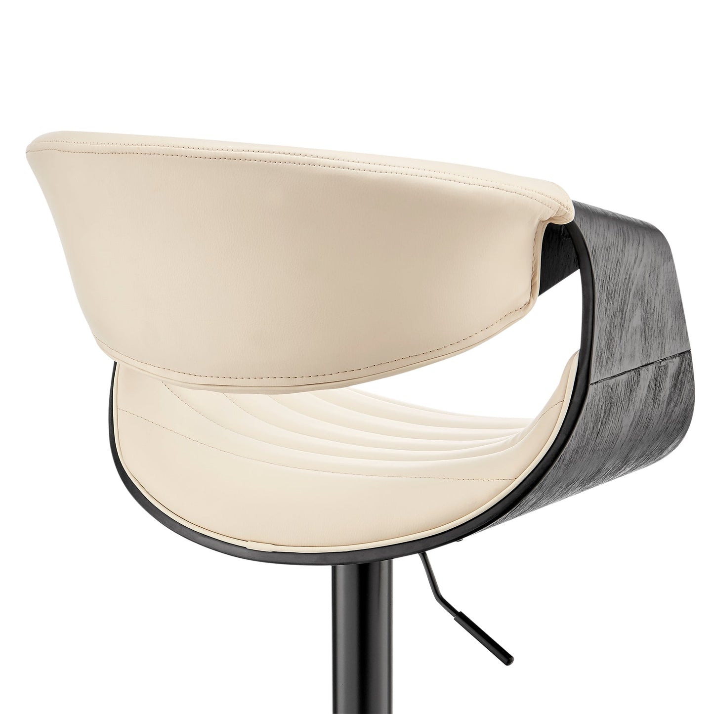 Gionni Adjustable Swivel Cream Faux Leather and Black Wood Bar Stool with Black Base