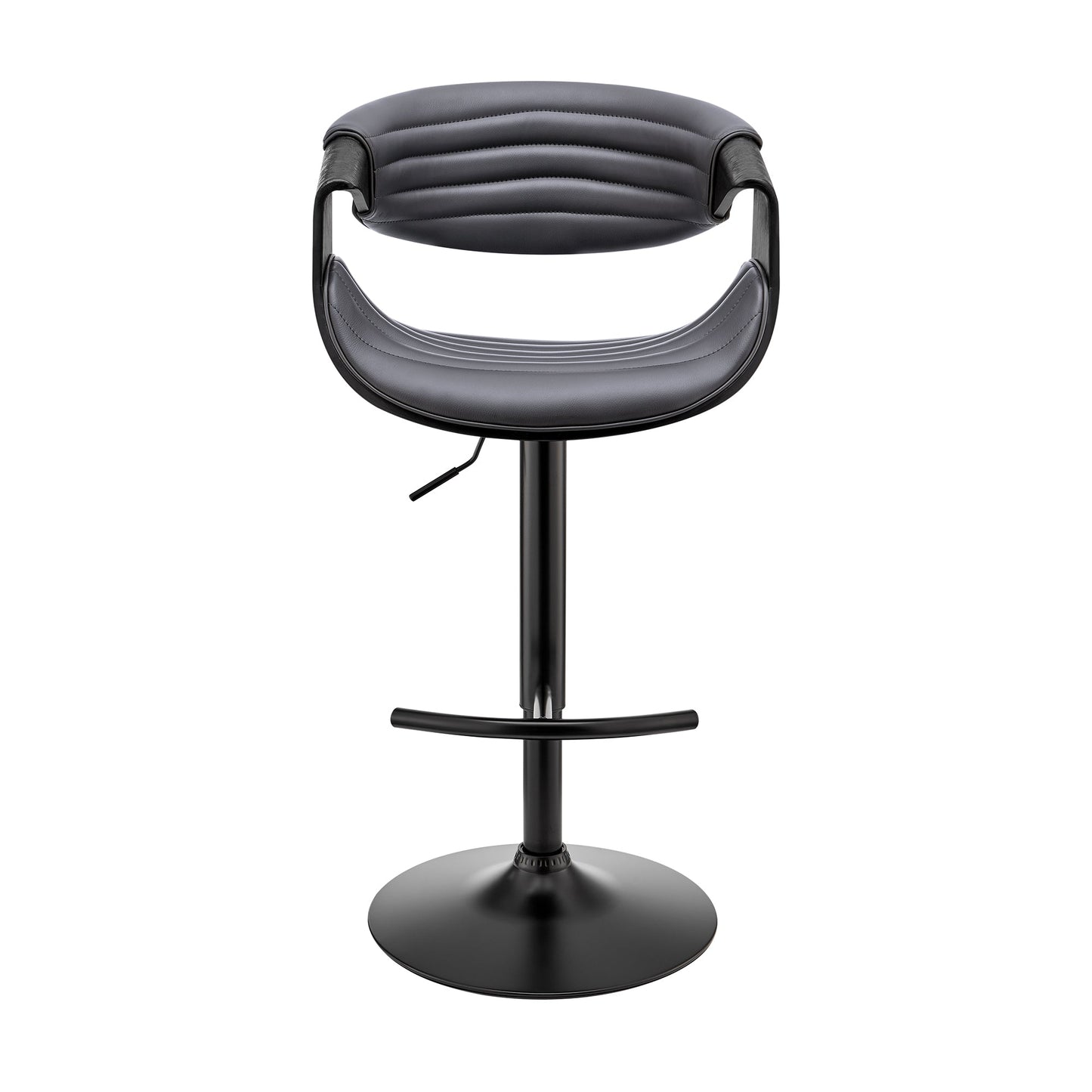 Gionni Adjustable Swivel Gray Faux Leather and Black Wood Bar Stool with Black Base