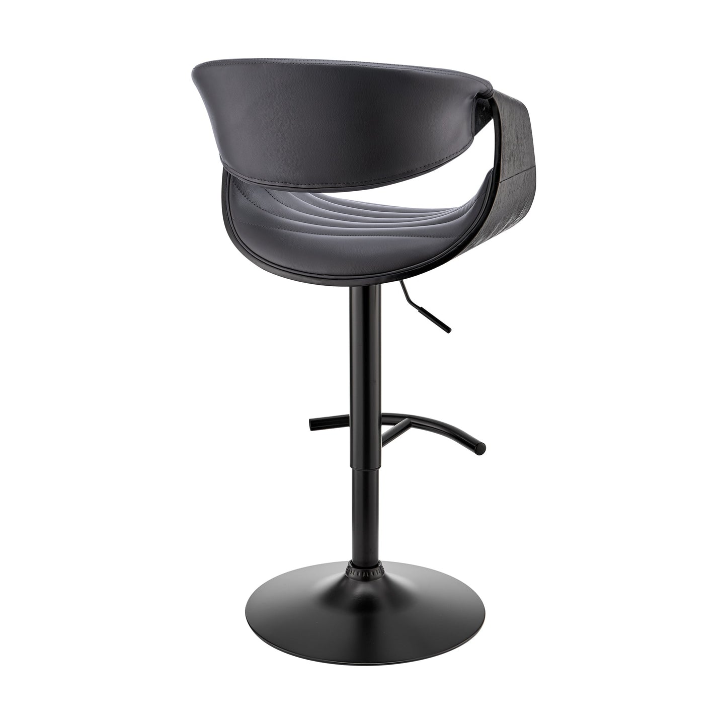 Gionni Adjustable Swivel Gray Faux Leather and Black Wood Bar Stool with Black Base