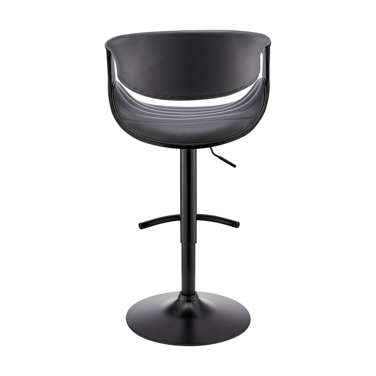 Gionni Adjustable Swivel Gray Faux Leather and Black Wood Bar Stool with Black Base